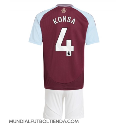 Camiseta Aston Villa Ezri Konsa #4 Primera Equipación Replica 2024-25 para niños mangas cortas (+ Pantalones cortos)